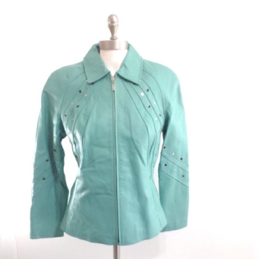Pamela Mc Coy Vintage Leather Hourglass Blazer Jacket Size XS